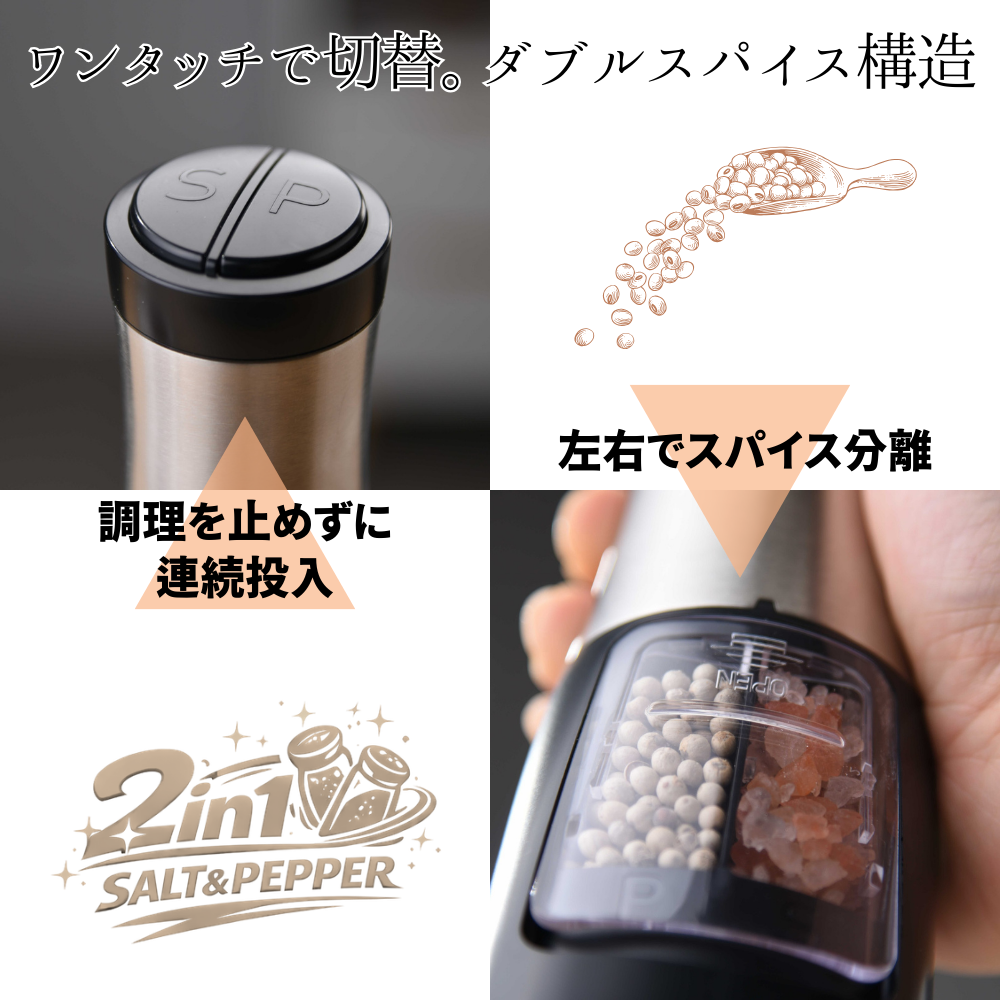 2in1電動ソルト＆ペッパーミル
